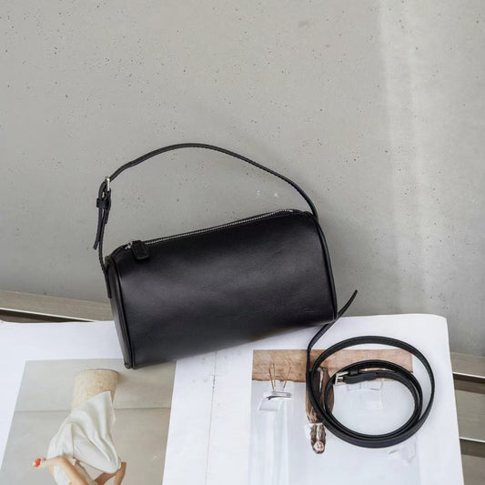 Women’s Mini Leather Cylinder Bag – Small Handheld & Crossbody Purse
