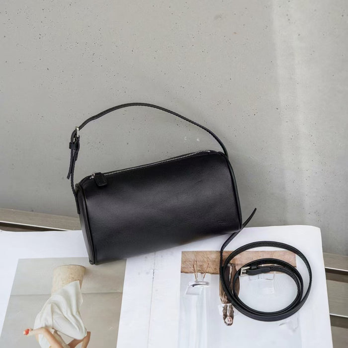 Women’s Mini Leather Cylinder Bag – Small Handheld & Crossbody Purse