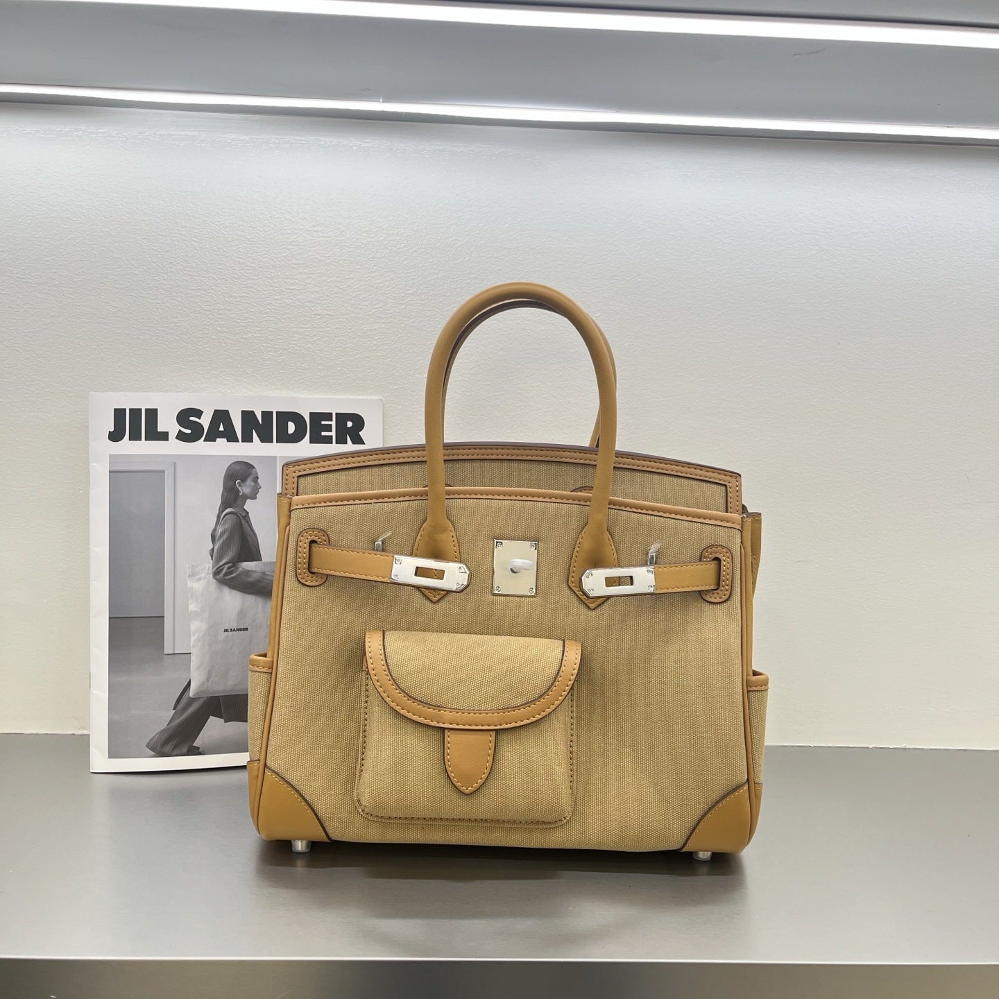 Women’s Canvas & Leather Tote Bag – Structured Crossbody Handbag