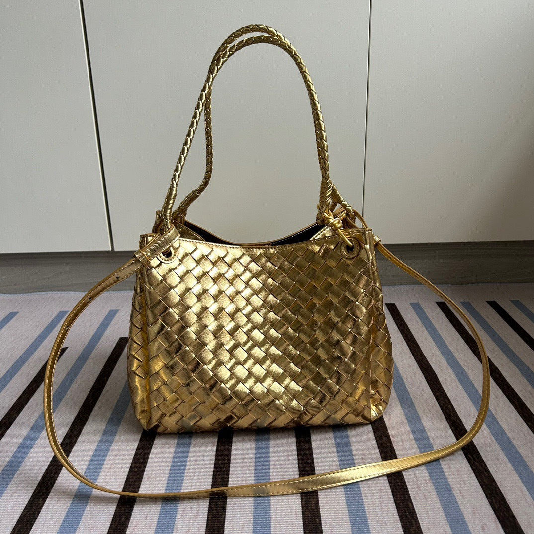 Woven Cow Leather Tote Bag – Large Capacity Handbag