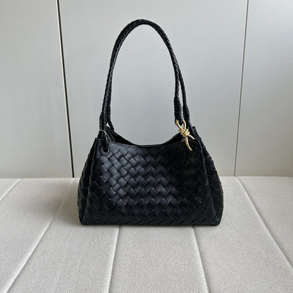 Women’s Woven Calfskin Tote – Leather Shoulder & Handbag with Metal Clasp