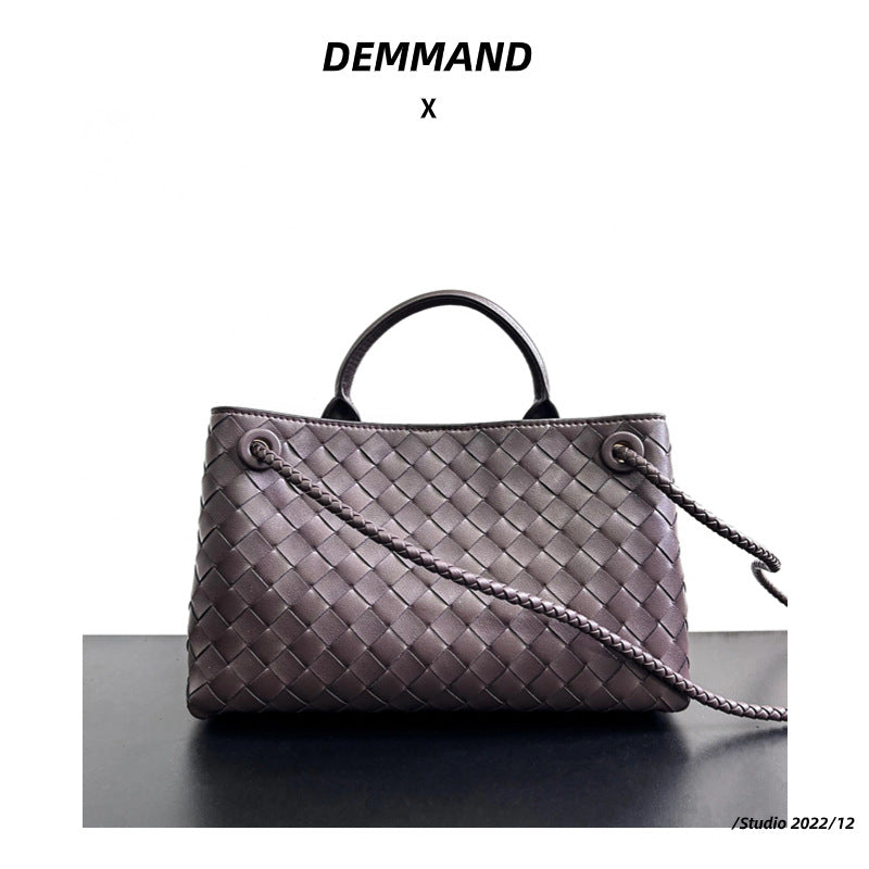 Women’s Woven Genuine Leather Handbag – Cowhide Shoulder Bag
