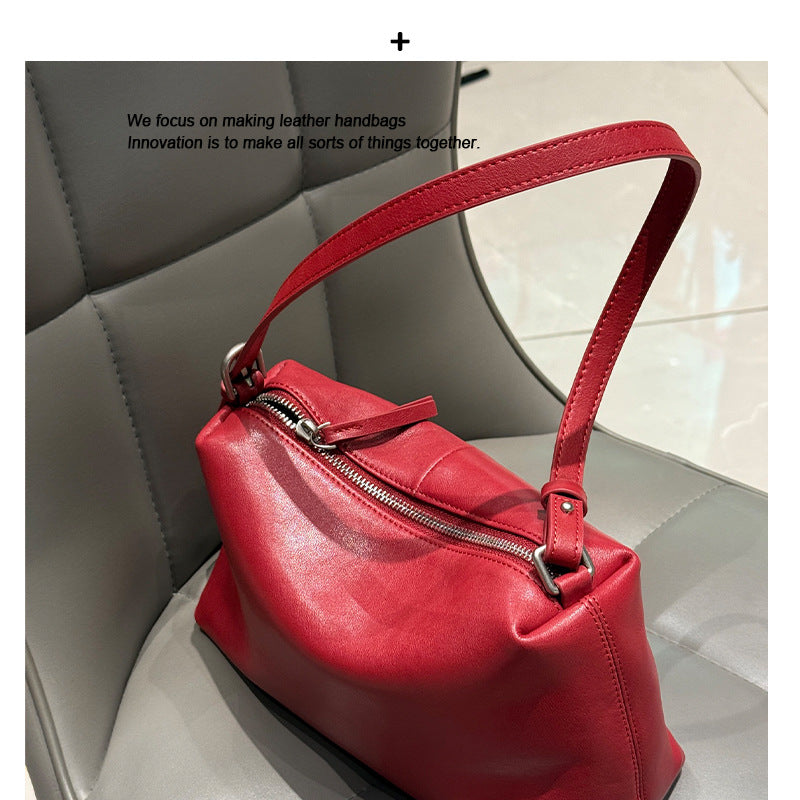 Women’s Red Textured Leather Underarm Bag – Trendy Shoulder & Handbag