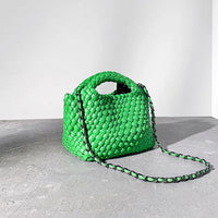 Women’s Leather Mini Woven Bucket Bag – Handbag, Shoulder & Crossbody