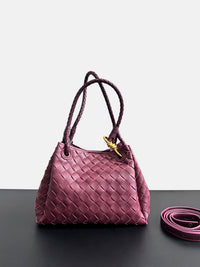 Women’s Woven Leather Bucket Bag – Soft Genuine Cowhide