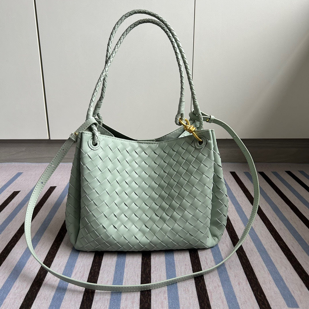 Woven Cow Leather Tote Bag – Large Capacity Handbag