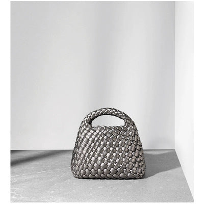 Women’s Leather Mini Woven Bucket Bag – Handbag, Shoulder & Crossbody
