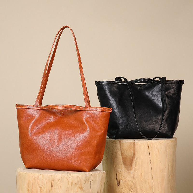 Genuine Leather Shoulder Bag – Nubuck Cowhide Tote