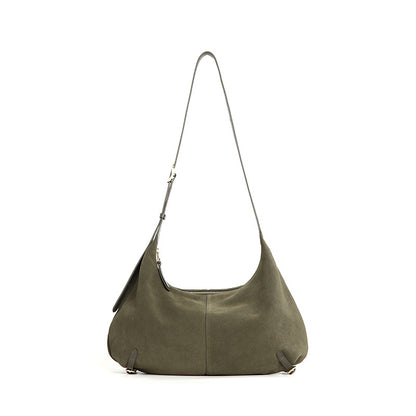 Women’s Frosted Leather Crescent Bag – Genuine Leather Hobo Shoulder Bag