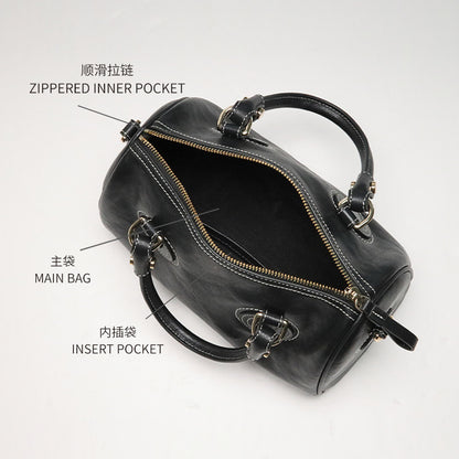 Genuine Leather Boston Bag – Nubuck Cowhide Shoulder & Handbag