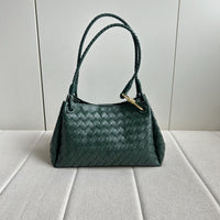 Women’s Woven Calfskin Tote – Leather Shoulder & Handbag with Metal Clasp