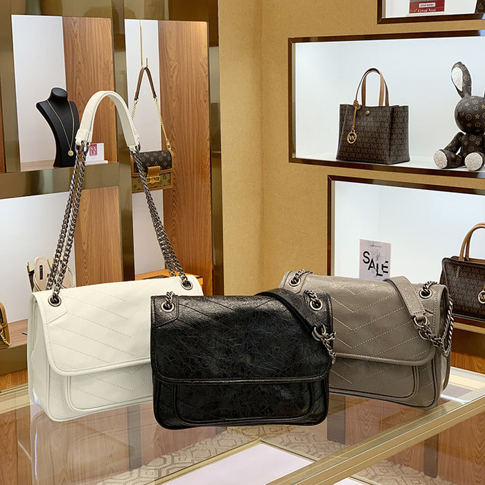 Women’s Ruched Shoulder Bag – Flap Chain Crossbody Handbag