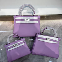 Women’s Lychee Grain Leather Mini Bag – Silver Buckle Shoulder & Crossbody