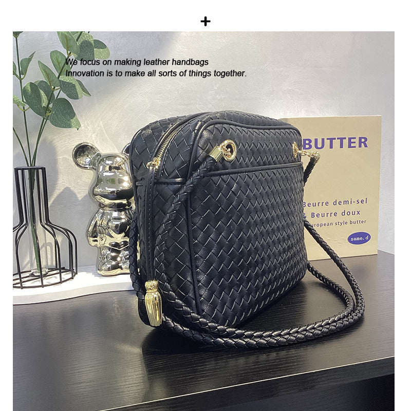 Women’s Handwoven Leather Camera Bag – Vintage Shoulder & Handbag