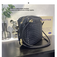 Women’s Handwoven Leather Camera Bag – Vintage Shoulder & Handbag