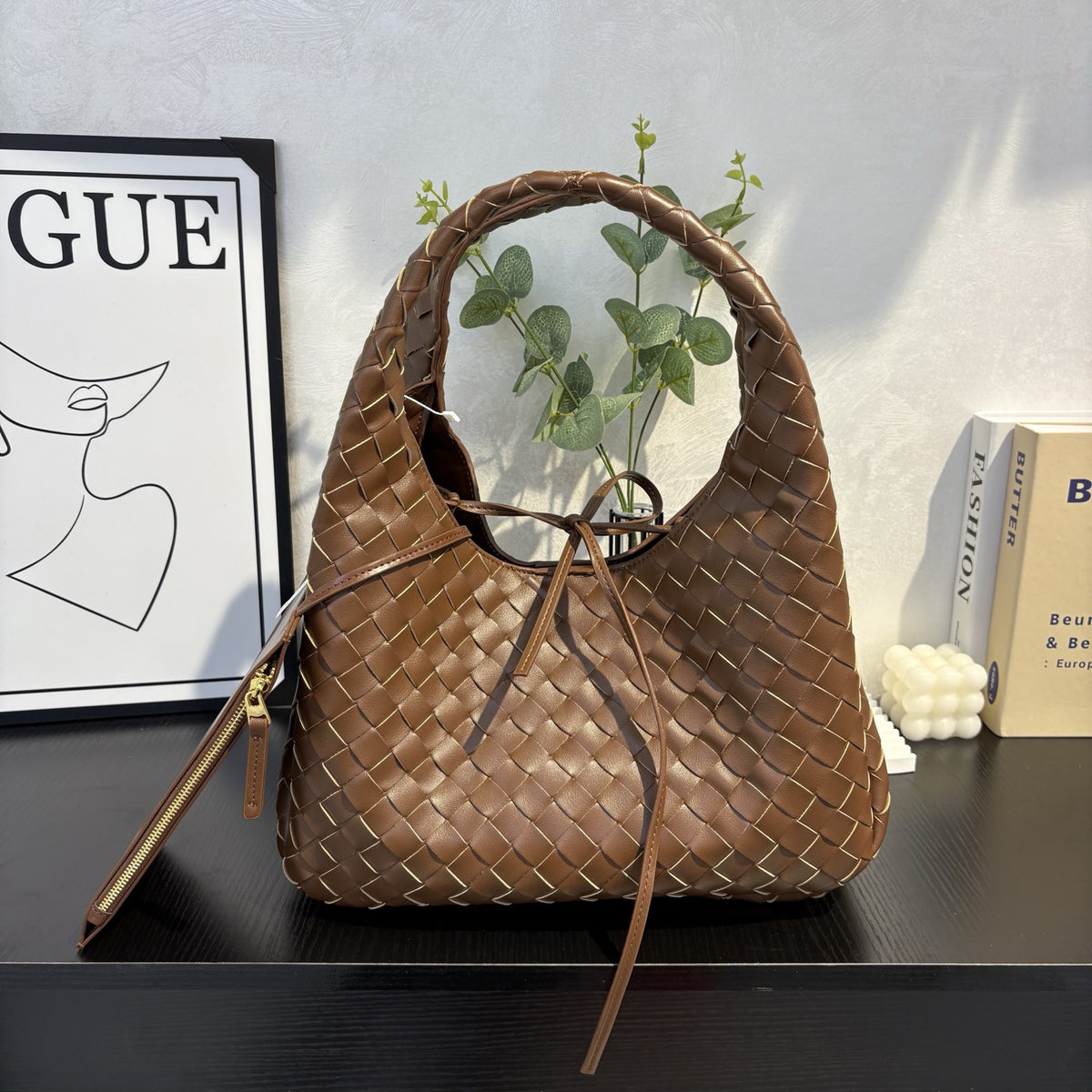 Woven Leather Shoulder & Tote Bag