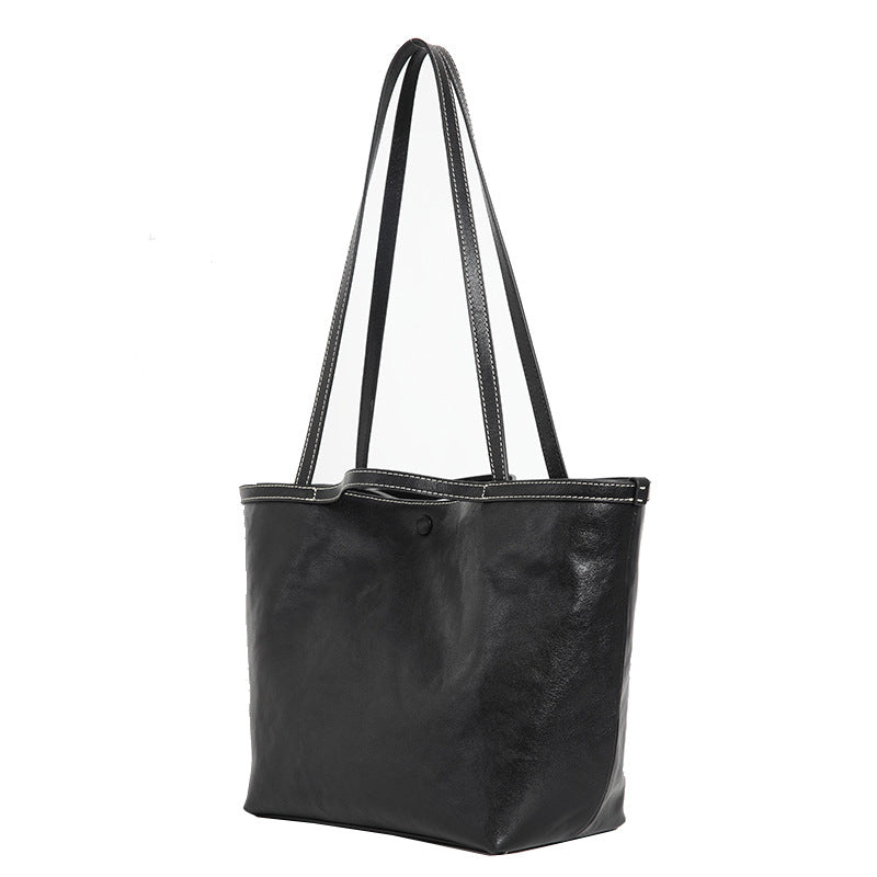Genuine Leather Shoulder Bag – Nubuck Cowhide Tote
