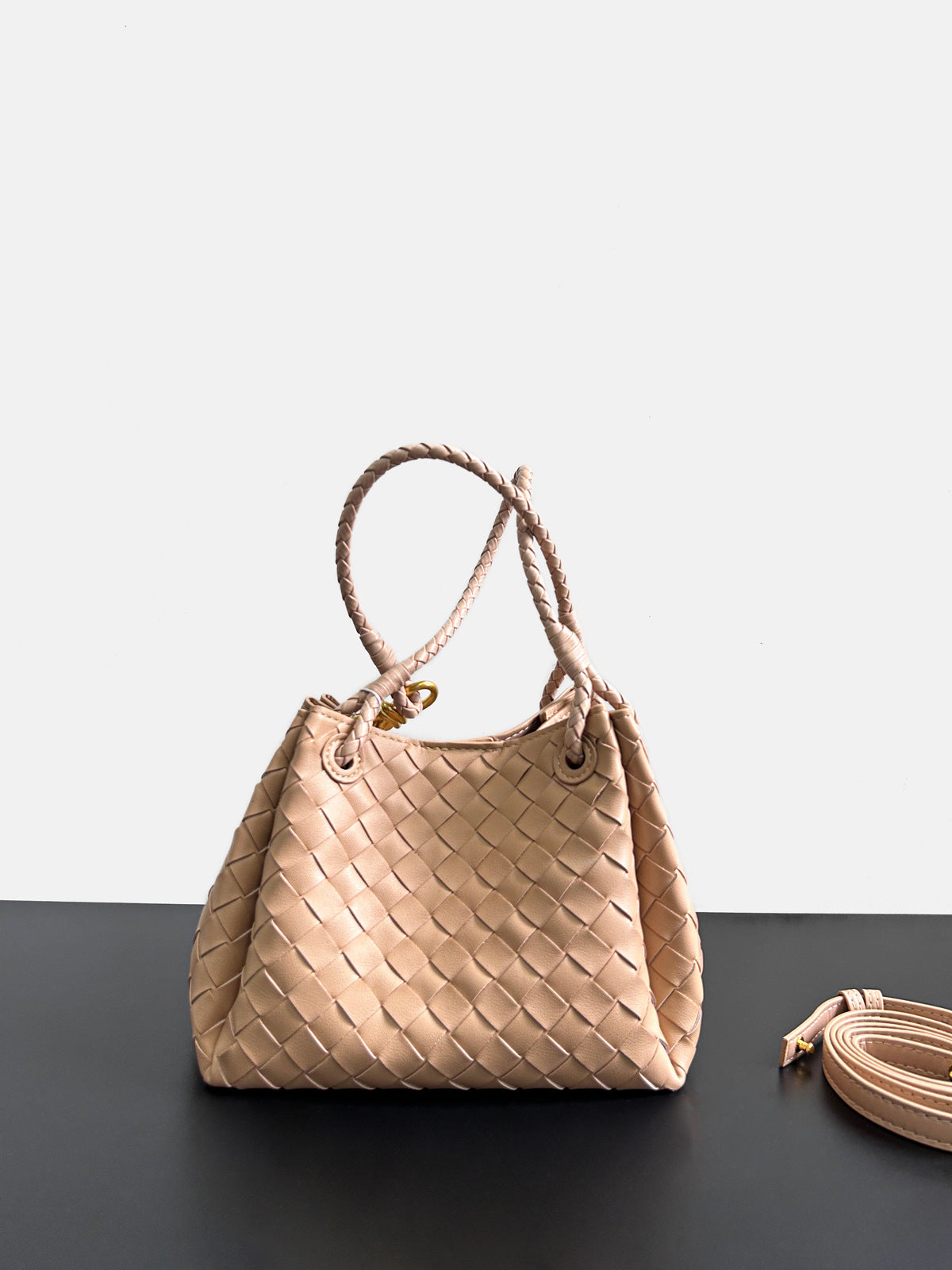 Women’s Woven Leather Bucket Bag – Soft Genuine Cowhide