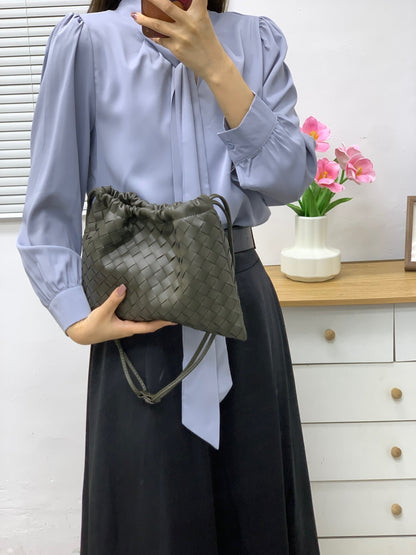 Women’s Drawstring Leather Hobo Bag – Large Capacity Shoulder Handbag