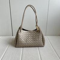 Women’s Woven Calfskin Tote – Leather Shoulder & Handbag with Metal Clasp