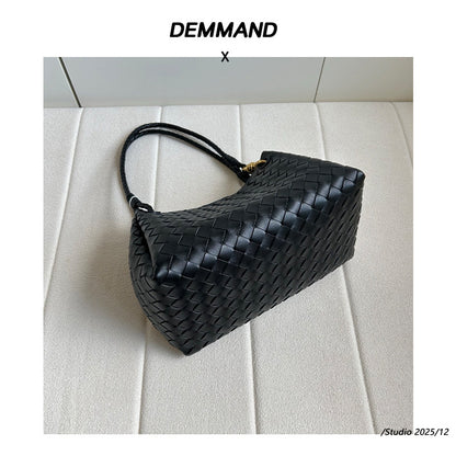 Women’s Woven Calfskin Tote – Leather Shoulder & Handbag with Metal Clasp
