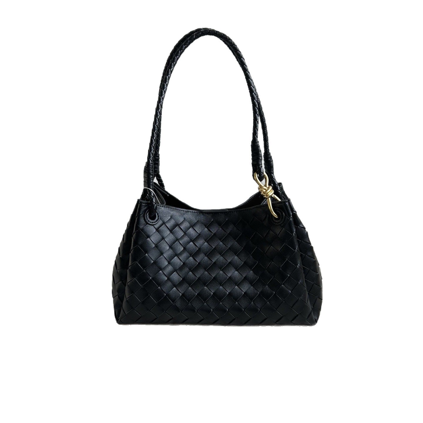 Women’s Woven Calfskin Tote – Leather Shoulder & Handbag with Metal Clasp