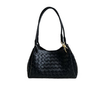 Women’s Woven Calfskin Tote – Leather Shoulder & Handbag with Metal Clasp