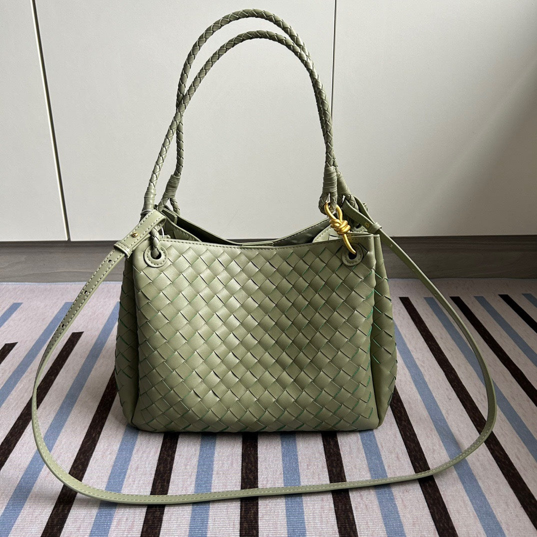 Woven Cow Leather Tote Bag – Large Capacity Handbag