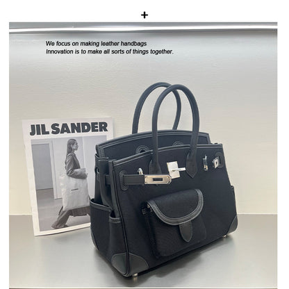 Women’s Canvas & Leather Tote Bag – Structured Crossbody Handbag