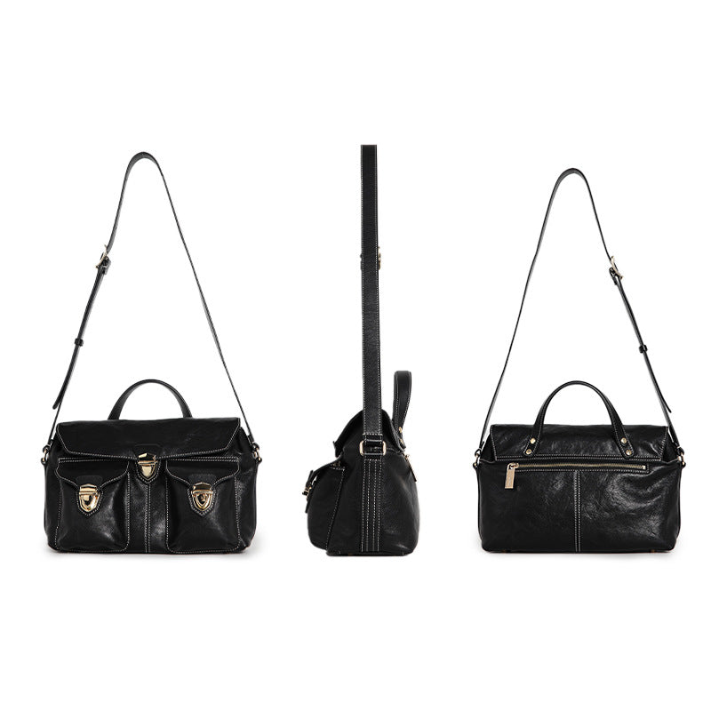 Genuine Leather Messenger Bag – Vintage Cowhide Shoulder & Handbag